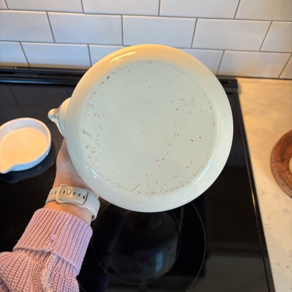 Vintage Enamel Metal Floral White Tea Kettle Wooden Handle Cottage Country Gram - Picture 7 of 9